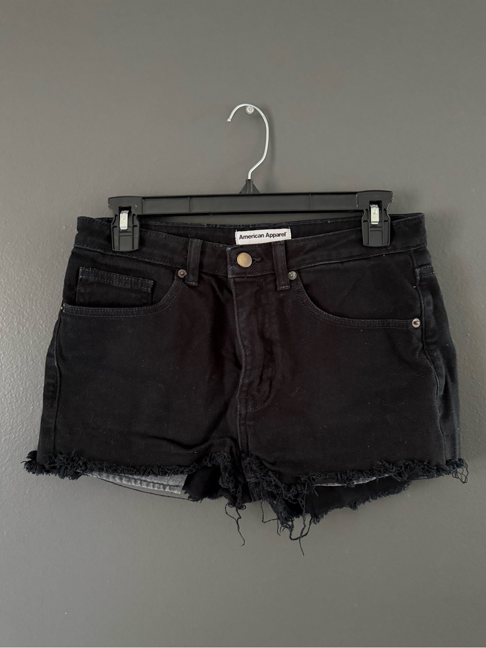 American Apparel Black Frayed Hem High-Rise Denim Shorts